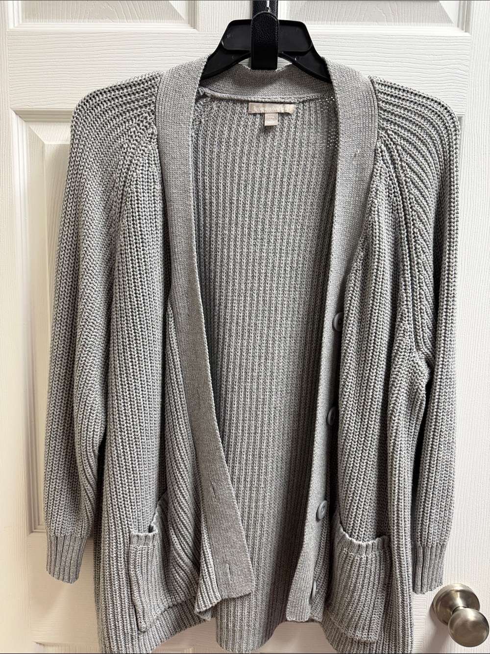 Woman Within Light Gray Button-Front Knit Cardigan